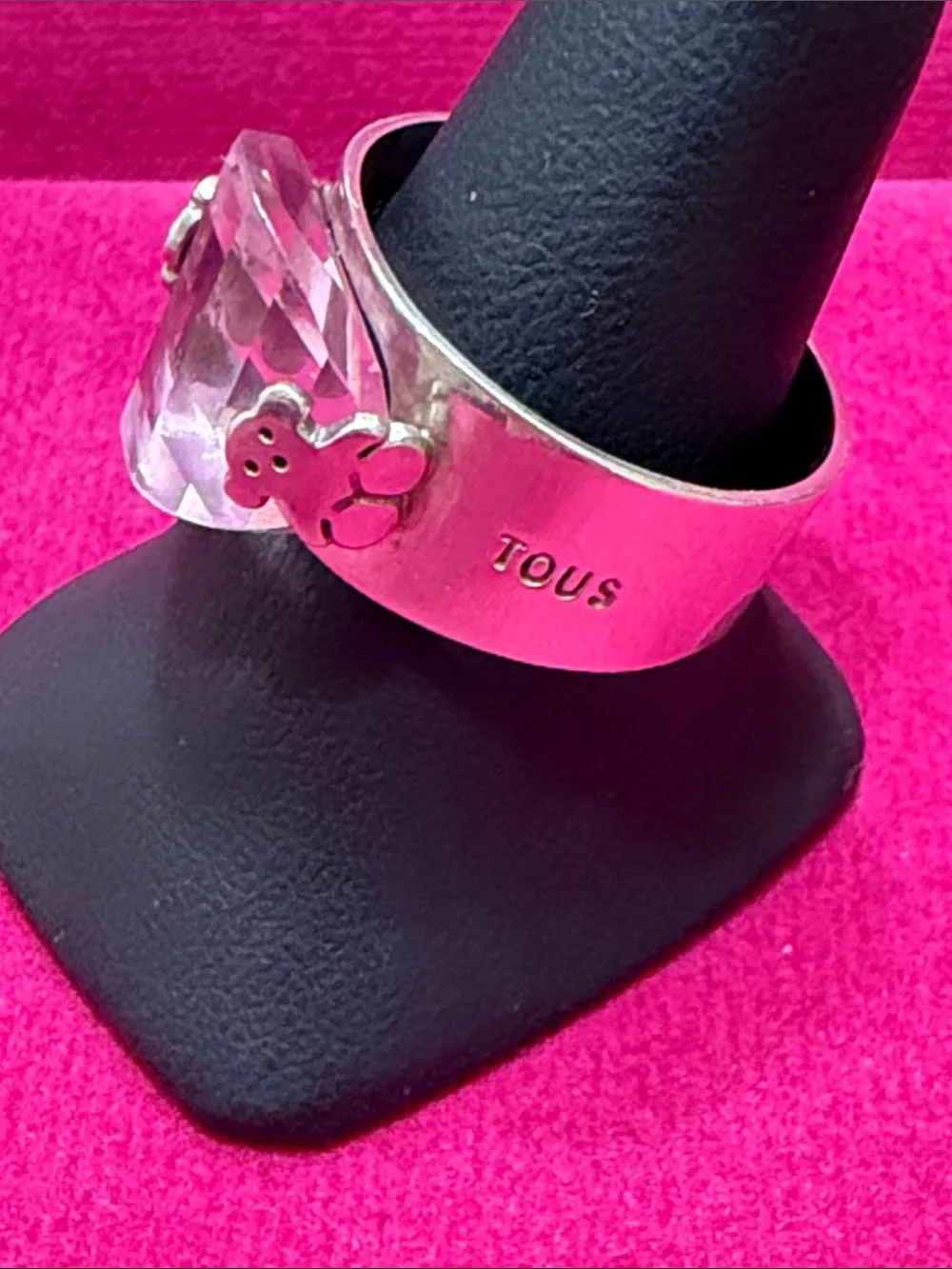 Sterling Silver Ring with Light Pink Crystal Dome - Women Jewelry